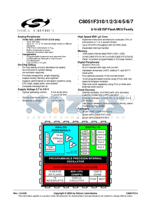 C8051F310-GQ datasheet - 8/16 kB ISP Flash MCU Family