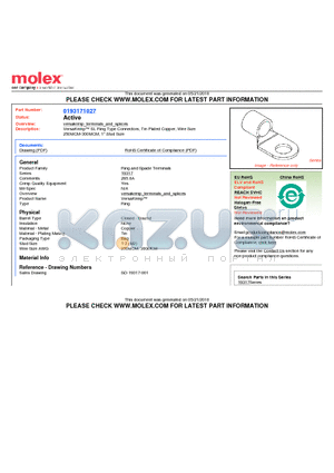 0193171027 datasheet - VersaKrimp SL Ring Type Connectors, Tin Plated Copper, Wire Size250MCM-300MCM, 1