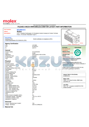 51300-1511 datasheet - CRC Shielded Rectangular I/O Receptacle Socket Housing for Female TerminalPower, 15 Circuits, Polarization Type A