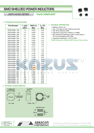 ASPI-0428S-101 datasheet - SMD SHIELDED POWER INDUCTORS