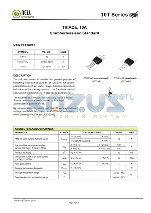 10T06AB datasheet - TRIACs, 10A Snubberless and Standard