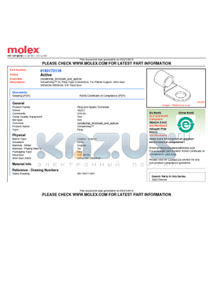 0193172116 datasheet - VersaKrimp SL Ring Type Connectors, Tin Plated Copper, Wire Size300MCM-350MCM, 5/8