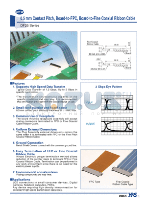 DF25G-20S-0.5F datasheet - 0.5 mm Contact Pitch, Board-to-FPC, Board-to-Fine Coaxial Ribbon Cable