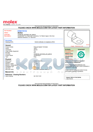 0193173112 datasheet - VersaKrimp SL Ring Type Connectors, Tin Plated Copper, Wire Size350MCM-450MCM, 1/2