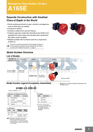 A165ES02 datasheet - Separate Construction with Smallest Class of Depth in the World