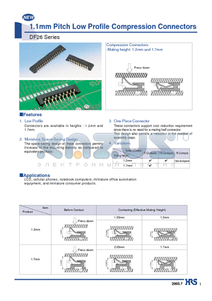 DF26A1.2-09CP-1.1V datasheet - 1.1mm Pitch Low Profile Compression Connectors