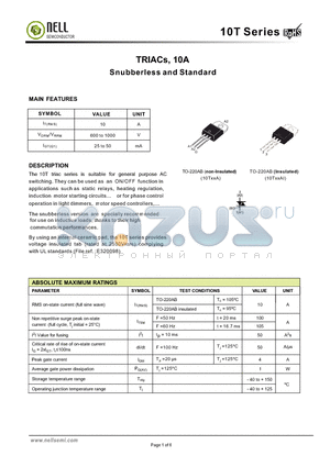 10T08AIBW datasheet - TRIACs, 10A Snubberless and Standard