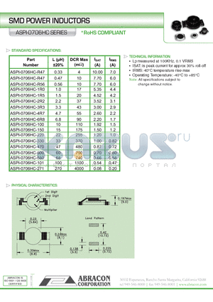 ASPI-0706HC datasheet - SMD POWER INDUCTORS