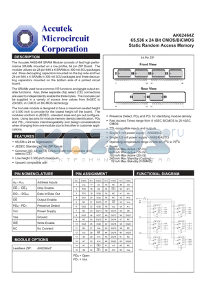 AK62464Z datasheet - 65,536 x 24 Bit CMOS/BiCMOS Static Random Access Memory