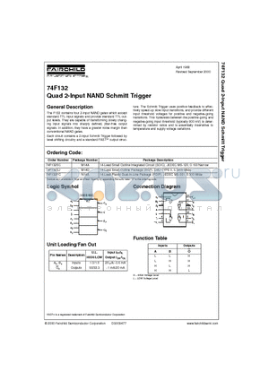 74F132 datasheet - Quad 2-Input NAND Schmitt Trigger