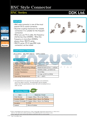 BNC_12 datasheet - BNC style connector is one of the most popular 50 Y coaxial connector.