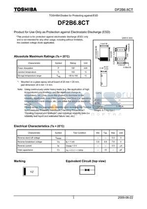 DF2B6.8CT datasheet - Product for Use Only as Protection against Electrostatic Discharge (ESD)