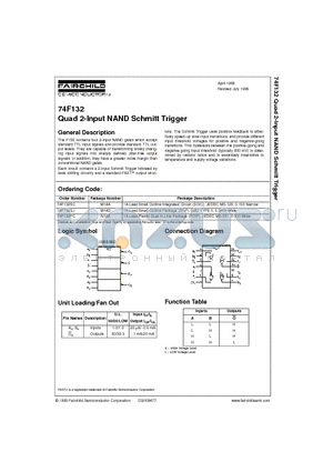 74F132PC datasheet - Quad 2-Input NAND Schmitt Trigger