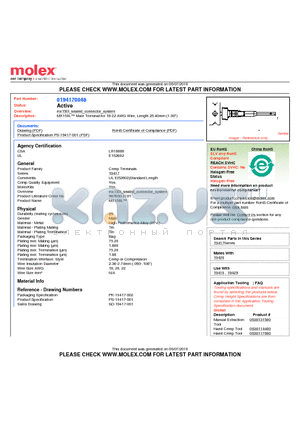 0194170048 datasheet - MX150L Male Terminal for 18-22 AWG Wire, Length 25.40mm (1.00