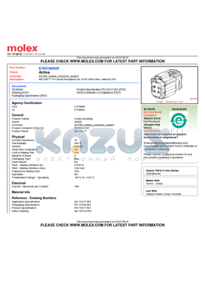 0194180024 datasheet - MX150L 10 Circuit Receptacle for 18-22 AWG Wire, without CPA