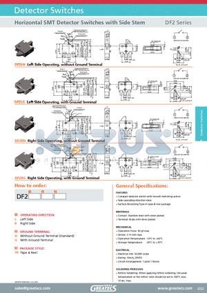 DF2RG datasheet - Horizontal SMT Detector Switches with Side Stem