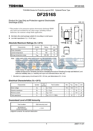 DF2S16S datasheet - Product for Use Only as Protection against Electrostatic Discharge (ESD).