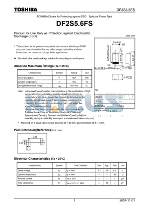 DF2S5.6FS datasheet - Product for Use Only as Protection against Electrostatic Discharge (ESD)