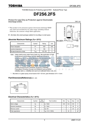 DF2S6.2FS datasheet - Product for Use Only as Protection against Electrostatic Discharge (ESD).