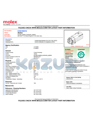 0194190018 datasheet - MX150L 12 Circuit Plug for 14-16 AWG Wire