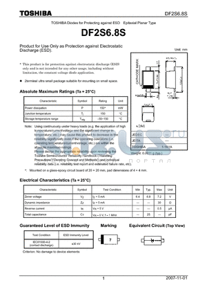 DF2S6.8S datasheet - Product for Use Only as Protection against Electrostatic Discharge (ESD).