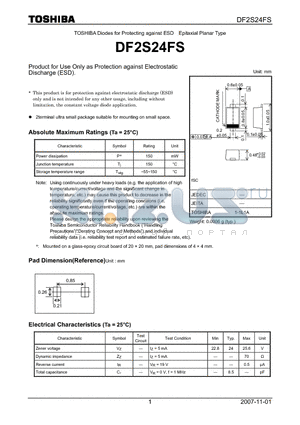 DF2S24FS datasheet - Product for Use Only as Protection against Electrostatic Discharge (ESD).