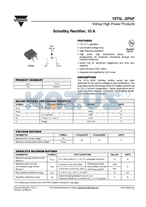 10TQ035SPBF datasheet - Schottky Rectifier, 10 A