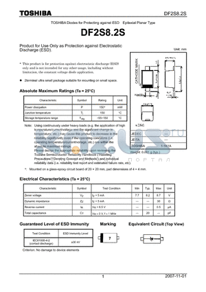 DF2S8.2S datasheet - Product for Use Only as Protection against Electrostatic Discharge (ESD).