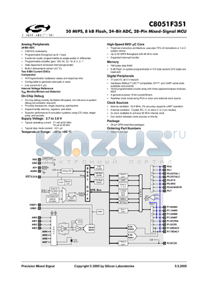 C8051F351-GM datasheet - 50 MIPS, 8 kB Flash, 24-Bit ADC, 28-Pin Mixed-Signal MCU