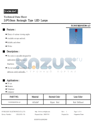 513SURD-S530-A3 datasheet - 2.0*5.0mm Rectangle Type LED Lamps