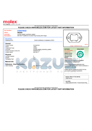 0194270022 datasheet - MX150L Gasket for 8 Circuit Plug Housing with Flange