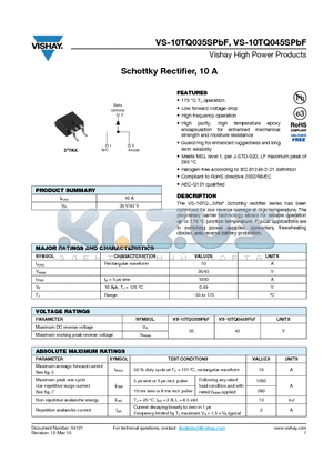 10TQ035SPBF datasheet - Schottky Rectifier, 10 A