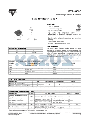 10TQ035STRL datasheet - Schottky Rectifier, 10 A