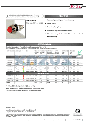 514-102-21 datasheet - PROFESSIONAL LED INDICATORS 12.7mm Mounting