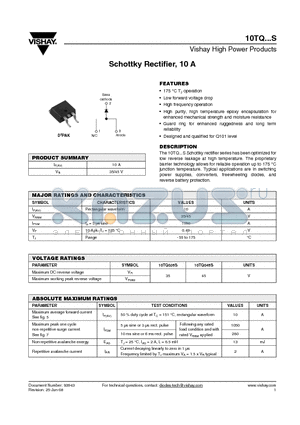 10TQ035STRR datasheet - Schottky Rectifier, 10 A