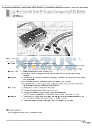 DF3-10S-2C datasheet - 2mm Pitch Connector for Discrete Wire Connection(Product approved by UL CSA Standard)