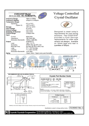 CVXO-916TX-25-49.152 datasheet - Voltage Controlled Crystal Oscillator 9X14 mm SMD, 5V, HCMOS/TTL