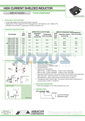 ASPI-4118LS-R80 datasheet - HIGH CURRENT SHIELDED INDUCTOR