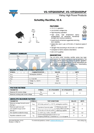 10TQ045STRLPBF datasheet - Schottky Rectifier, 10 A