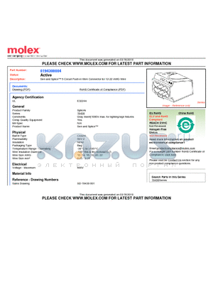 0194300004 datasheet - See and Splice 5 Circuit Push-in Wire Connector for 12-22 AWG Wire