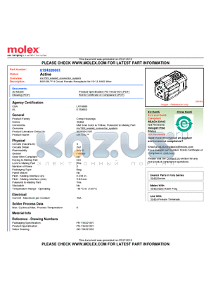 0194320001 datasheet - MX150L 4 Circuit Female Receptacle for 10-12 AWG Wire