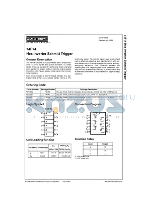 74F14 datasheet - Hex Inverter Schmitt Trigger