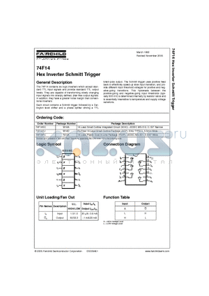 74F14 datasheet - Hex Inverter Schmitt Trigger