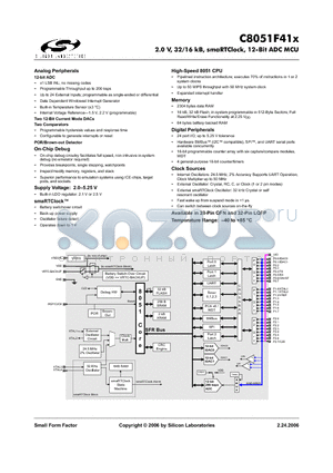 C8051F41X datasheet - 2.0 V, 32/16 kB, smaRTClock, 12-Bit ADC MCU