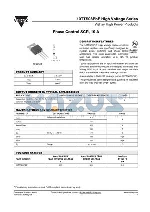 10TTS08PBF datasheet - Phase Control SCR, 10 A