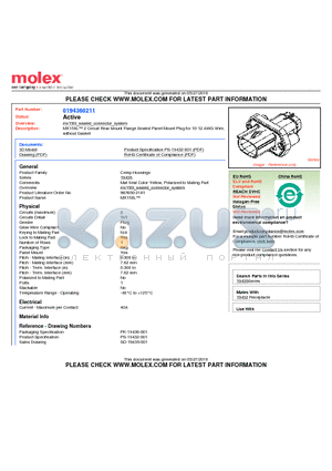 0194360211 datasheet - MX150L 2 Circuit Rear Mount Flange Sealed Panel Mount Plug for 10-12 AWG Wirewithout Gasket