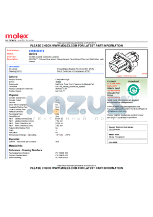 0194360214 datasheet - MX150L 2 Circuit Rear Mount Flange Sealed Panel Mount Plug for 8 AWG Wire, withGasket