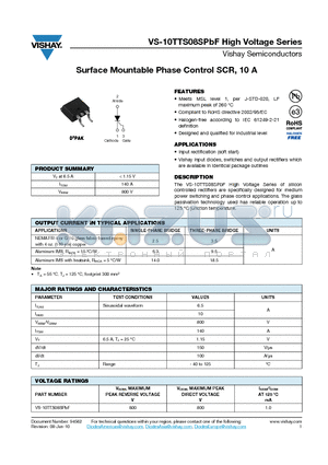 10TTS08SPBF datasheet - Surface Mountable Phase Control SCR, 10 A