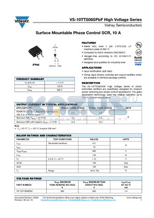 10TTS08SPBF_10 datasheet - Surface Mountable Phase Control SCR, 10 A