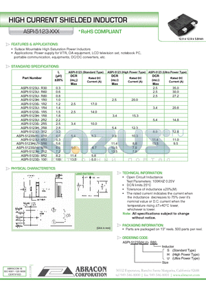 ASPI-5123H-1R0 datasheet - HIGH CURRENT SHIELDED INDUCTOR